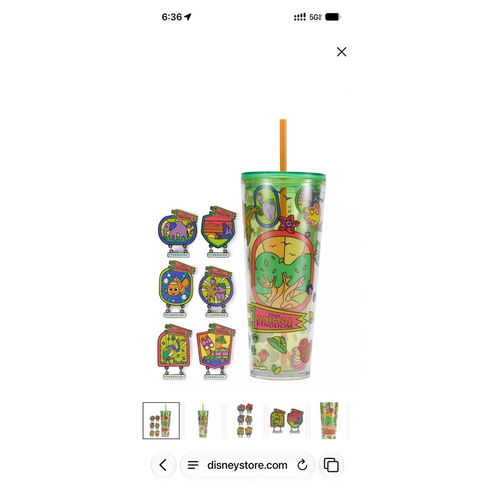 Disney Animal Kingdom Starbucks Tumbler with Mystery Pin Set 24oz Green new